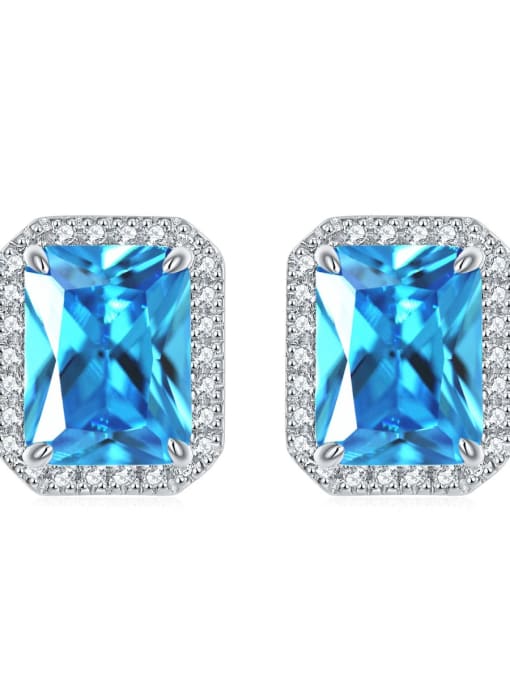 Sea blue [March] 925 Sterling Silver Birthstone Rectangle Dainty Stud Earring